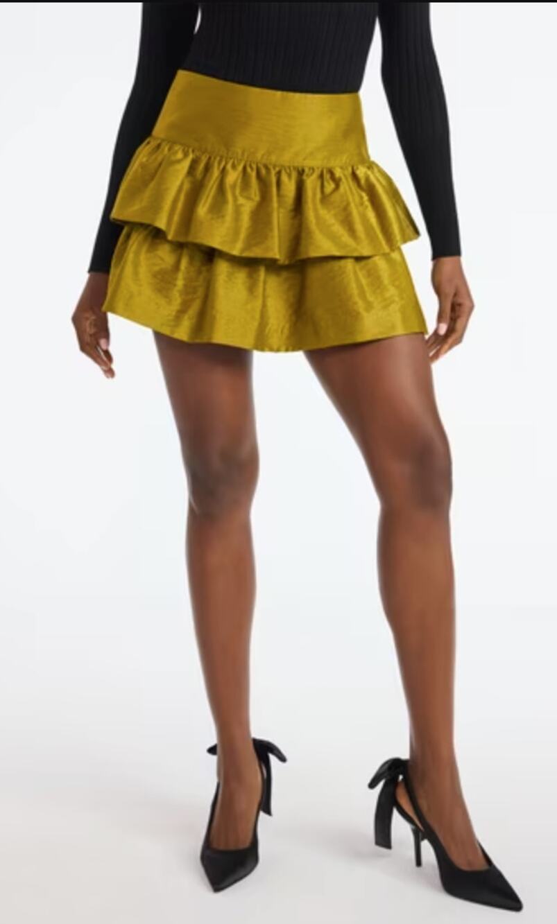 Scoop Tired Ruffle Smocked Panel Back Waistband Mini Skirt Olive M 8-10 NWT Gold